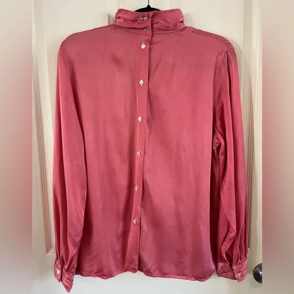 Vintage 100% Silk Jason Prescott Pink Blouse long sleeve button down Large - Picture 8 of 14